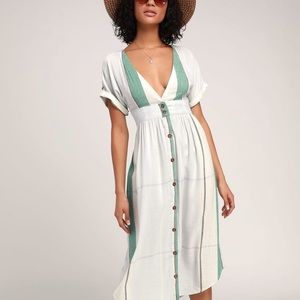 Reid Light Blue Multi Stripe Button-Up Midi Dress